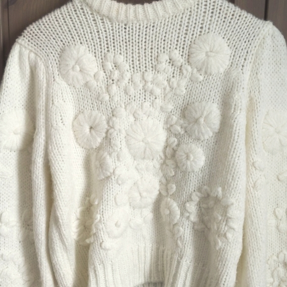 Zara Ecru Knit Pullover Balloon Sleeve Sweater - Picture 2 of 10